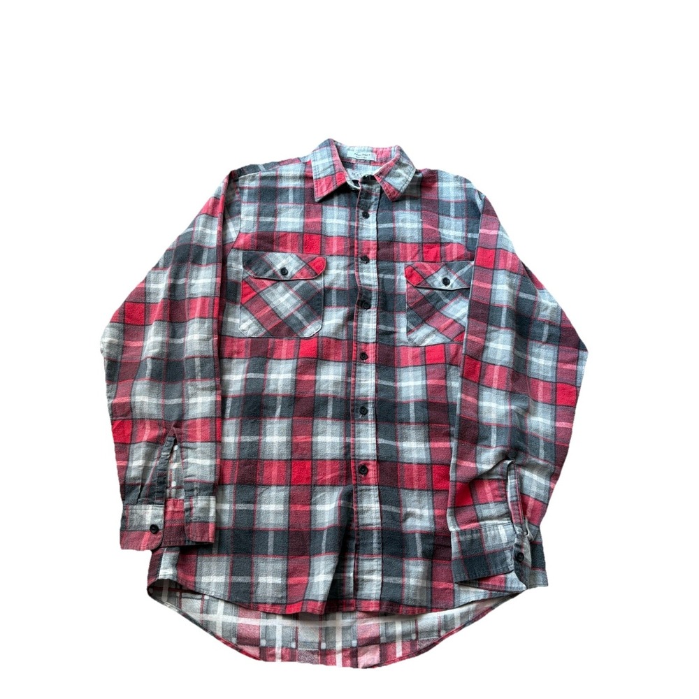 Vintage Sears Men Medium Tall Red Plaid Perma Prest Flannel Shirt 60s USA